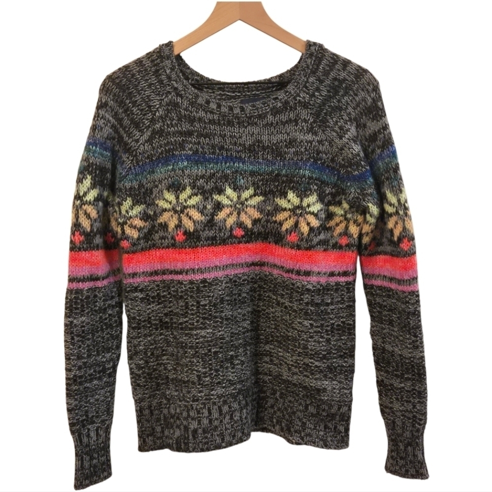 American Eagle Gray Neon Fair Isle Space Dye Oversized Jegging Sweater Size XS